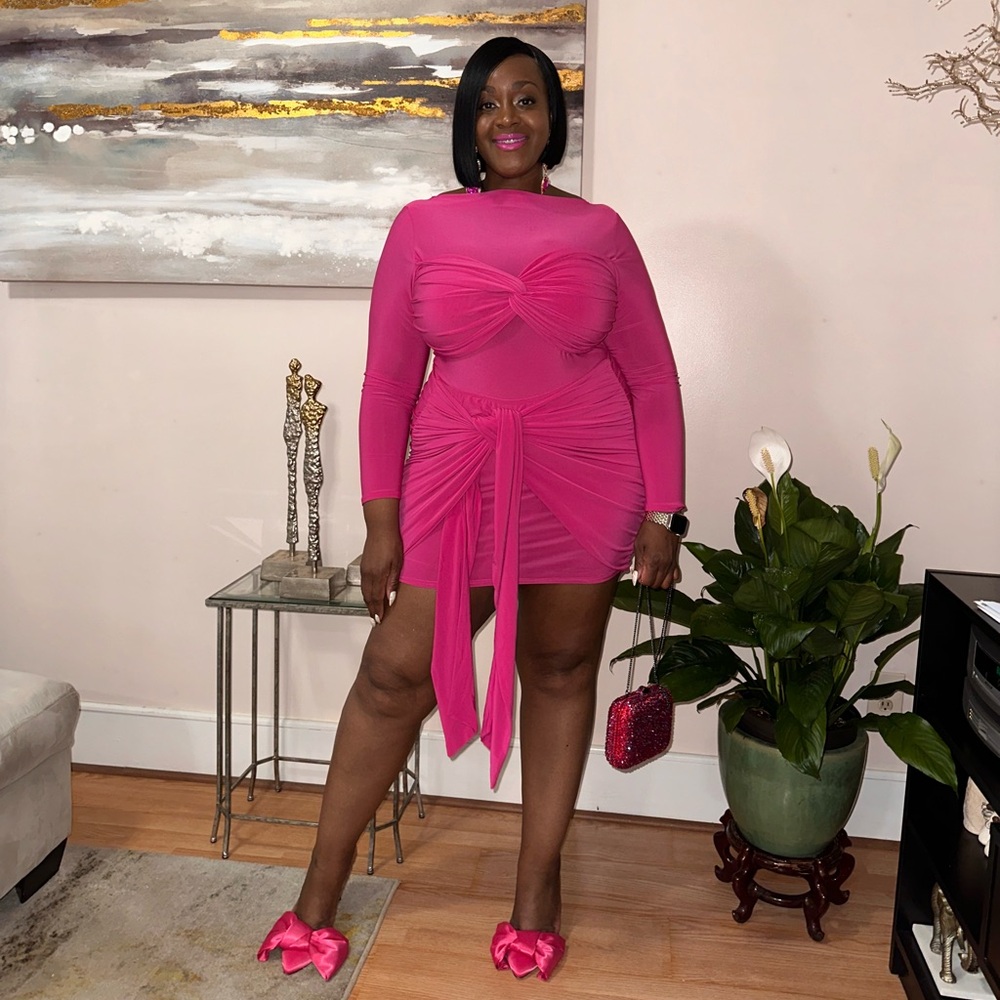 Plus Double Slinky Twist Front Detail Bodysuit & Skirt Set
